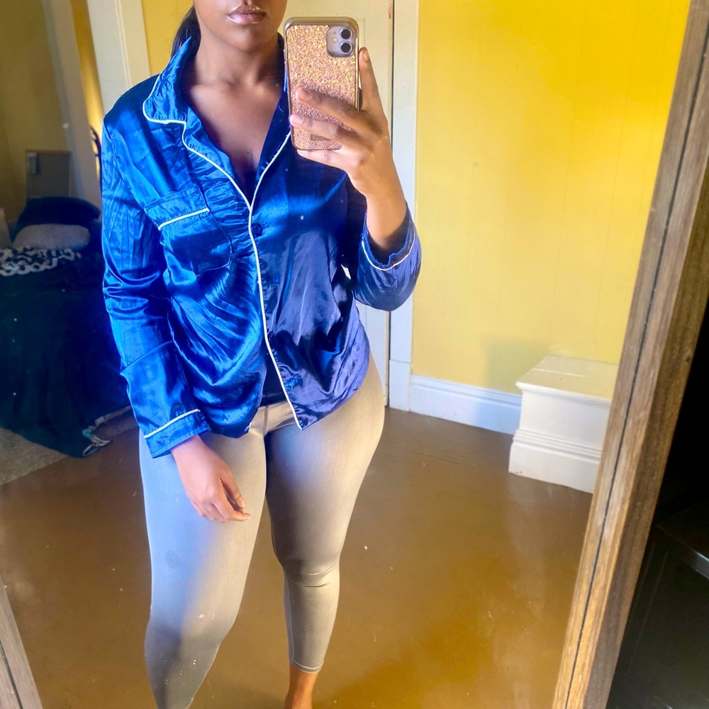 Cobalt Satin Silk Pajama Top